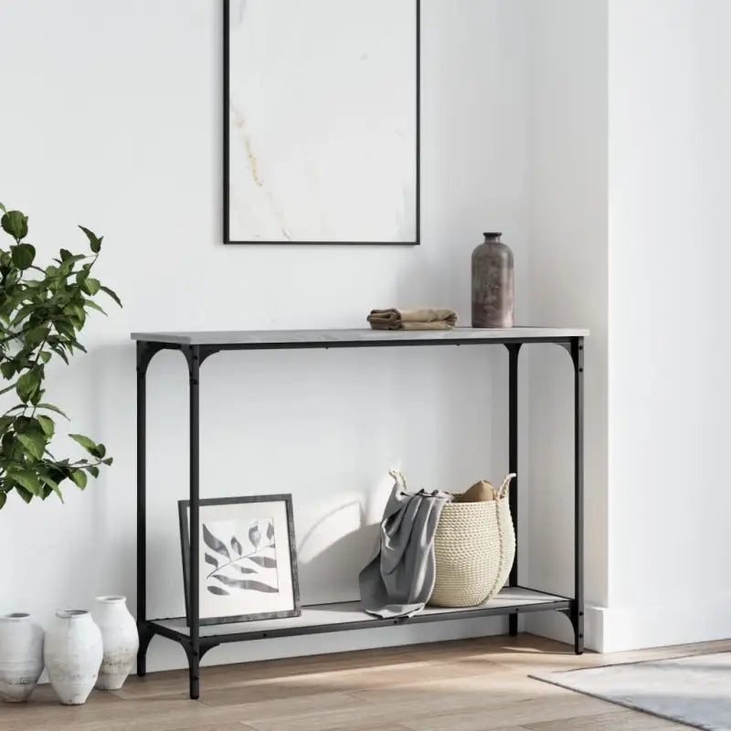 Bijzettafel met bewerkt hout en metalen frame met verstelbare poten - Grijs sonoma / 1 / 101 cm - Bijzettafels