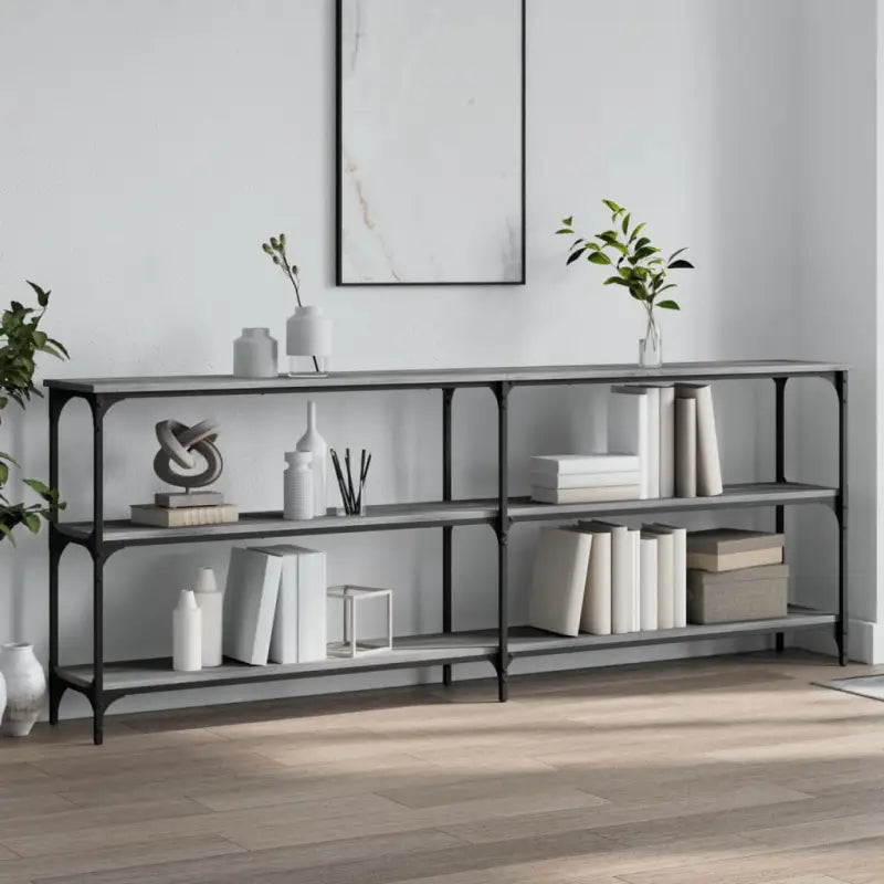 Bijzettafel met bewerkt hout en metalen frame met verstelbare poten - Grijs sonoma / 1 / 200 cm - Bijzettafels