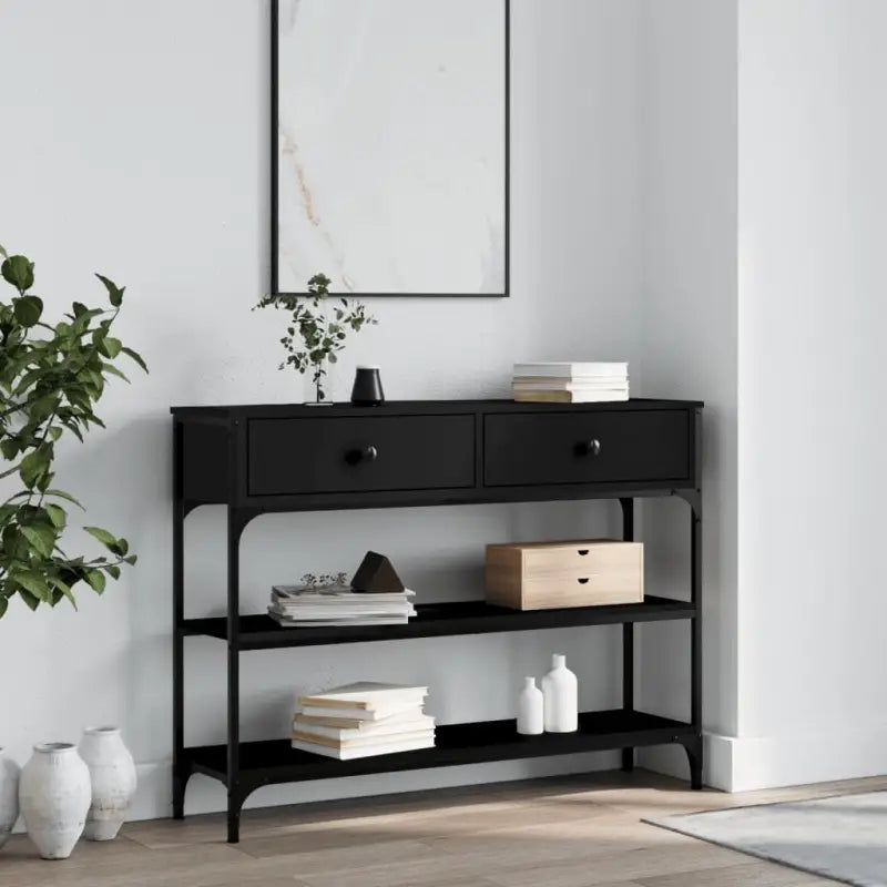 Bijzettafel met bewerkt hout en metalen frame met verstelbare poten - Zwart / 1 / 100 cm - Bijzettafels