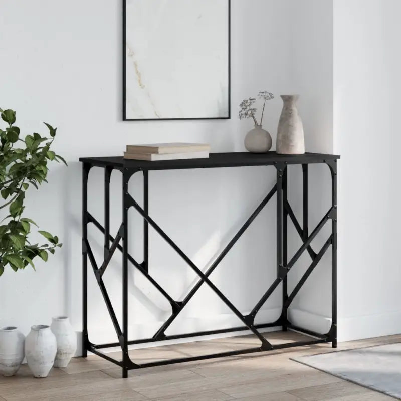 Bijzettafel met bewerkt hout en metalen frame met verstelbare poten - Zwart / 1 - Bijzettafels