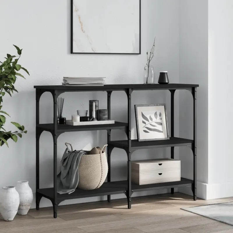 Bijzettafel met bewerkt hout en metalen frame met verstelbare poten - Zwart / 1 / 102 cm - Bijzettafels