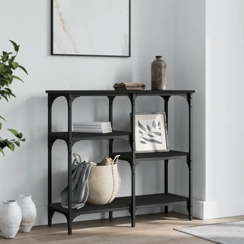 Bijzettafel met bewerkt hout en metalen frame met verstelbare poten - Zwart / 1 / 80 cm - Bijzettafels