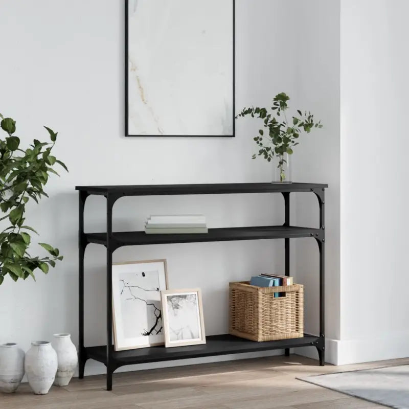 Bijzettafel met bewerkt hout en metalen frame met verstelbare poten - Zwart / 1 / 100 cm - Bijzettafels