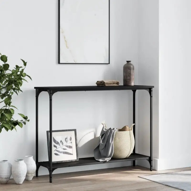 Bijzettafel met bewerkt hout en metalen frame met verstelbare poten - Zwart / 1 / 101 cm - Bijzettafels