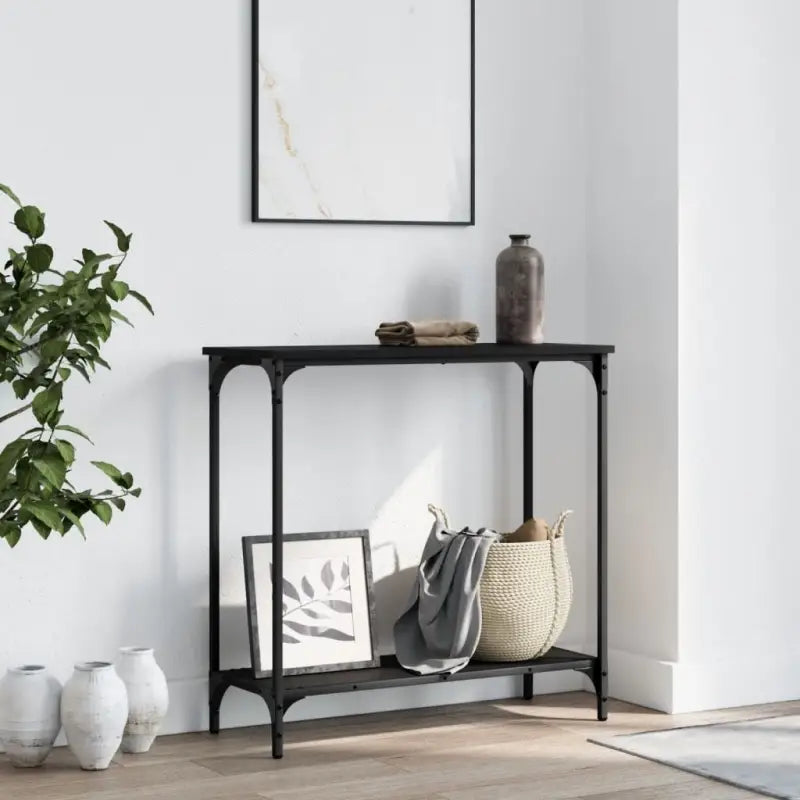 Bijzettafel met bewerkt hout en metalen frame met verstelbare poten - Zwart / 1 / 75 cm - Bijzettafels