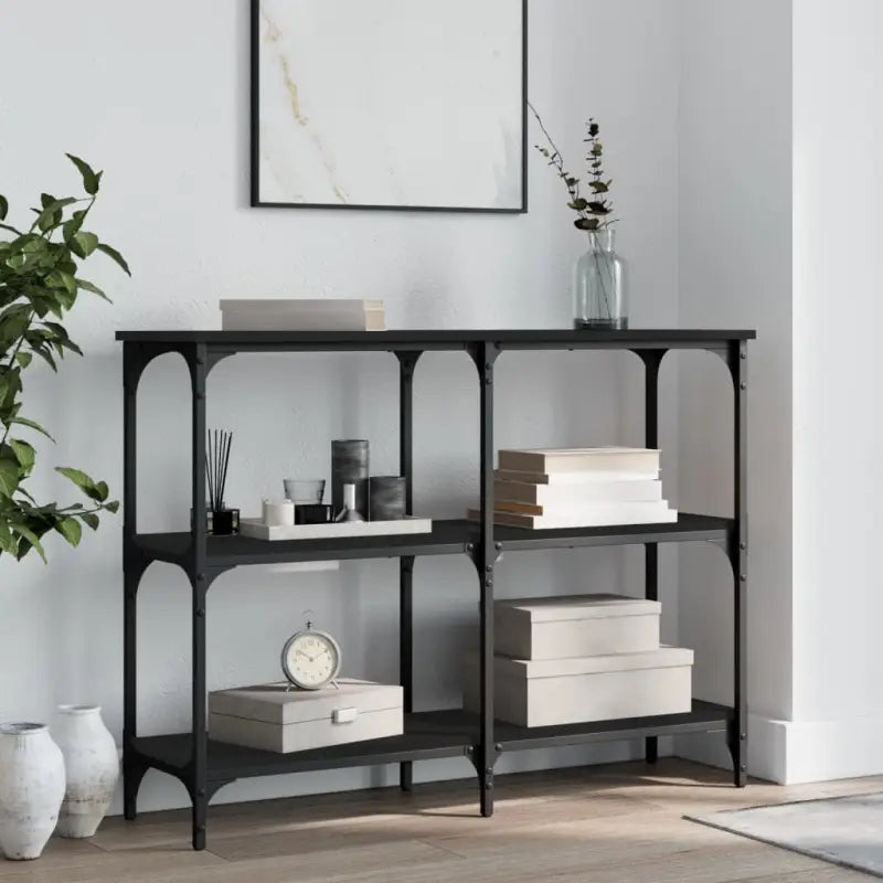 Bijzettafel met bewerkt hout en metalen frame met verstelbare poten - Zwart / 1 / 100 cm - Bijzettafels
