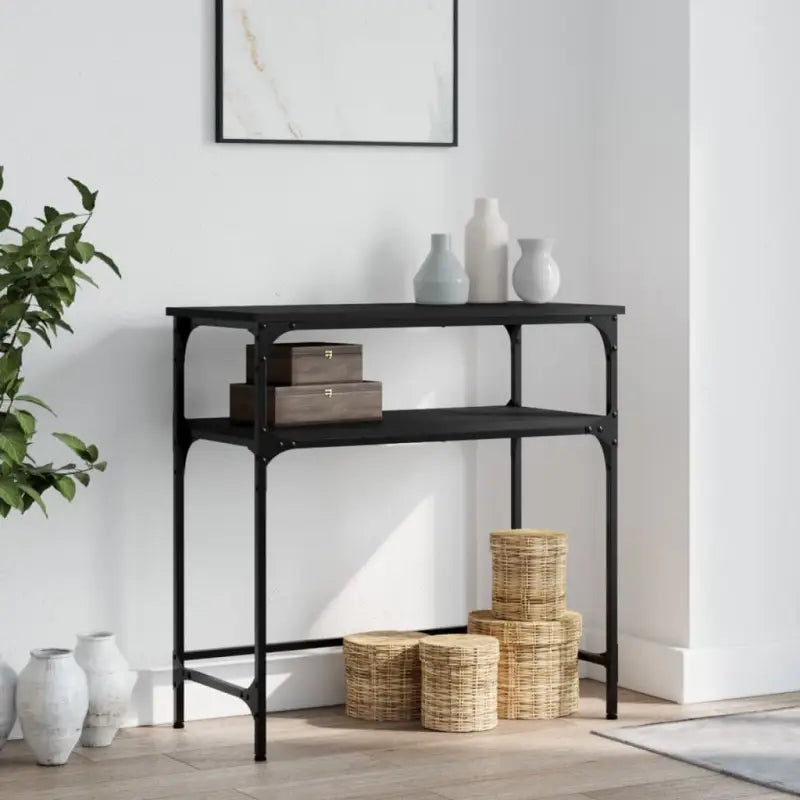 Bijzettafel met bewerkt hout en metalen frame met verstelbare poten - Zwart / 1 / 75 cm - Bijzettafels