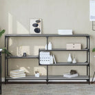 Bijzettafel met bewerkt hout en metalen frame voor een stijlvolle uitstraling - Grijs sonoma / 1 / 160 cm - Bijzettafels