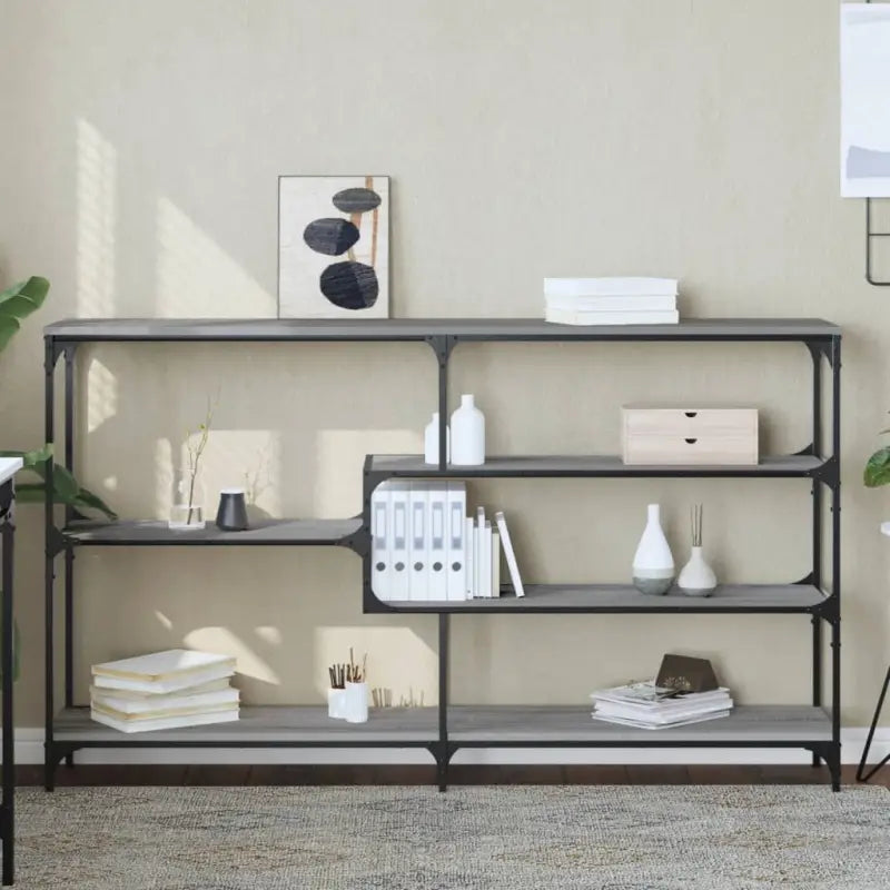 Bijzettafel met bewerkt hout en metalen frame voor een stijlvolle uitstraling - Grijs sonoma / 1 / 160 cm - Bijzettafels