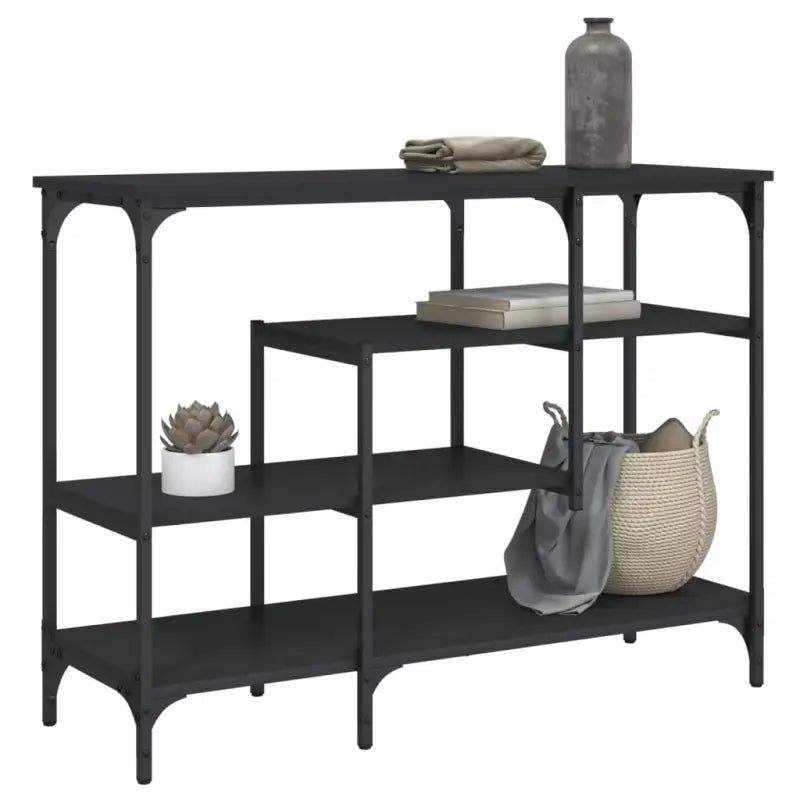 Bijzettafel met bewerkt hout en metalen frame voor elegante ruimtes - Bijzettafels