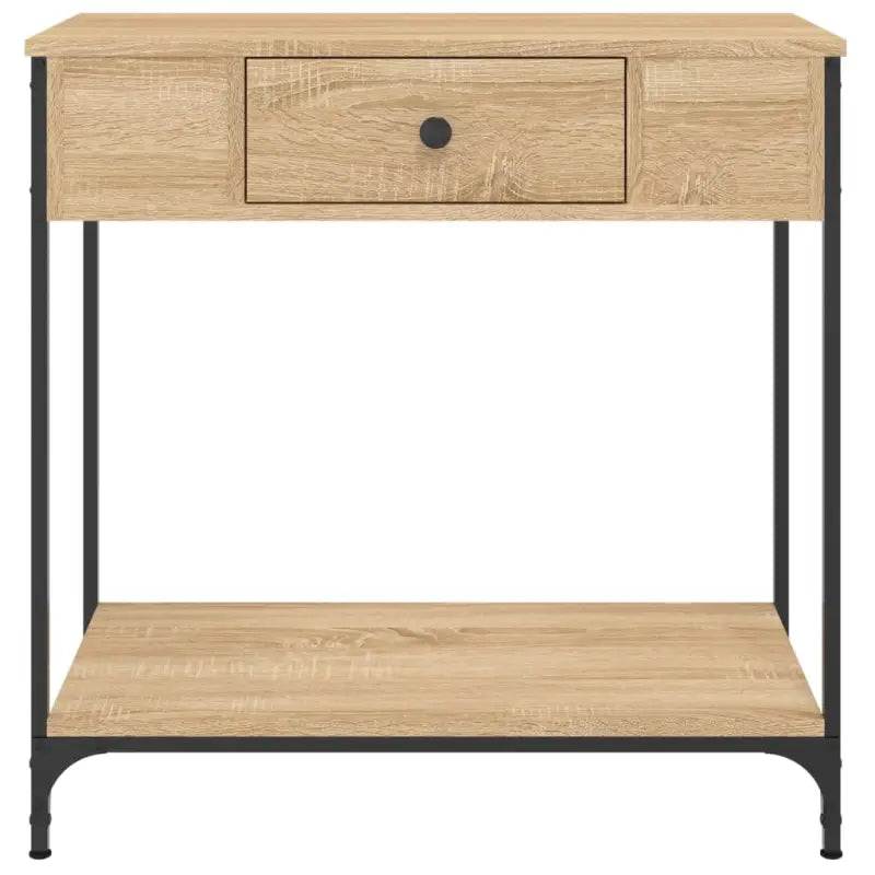 Bijzettafel met bewerkt hout en metalen frame voor elegante ruimtes - Bijzettafels