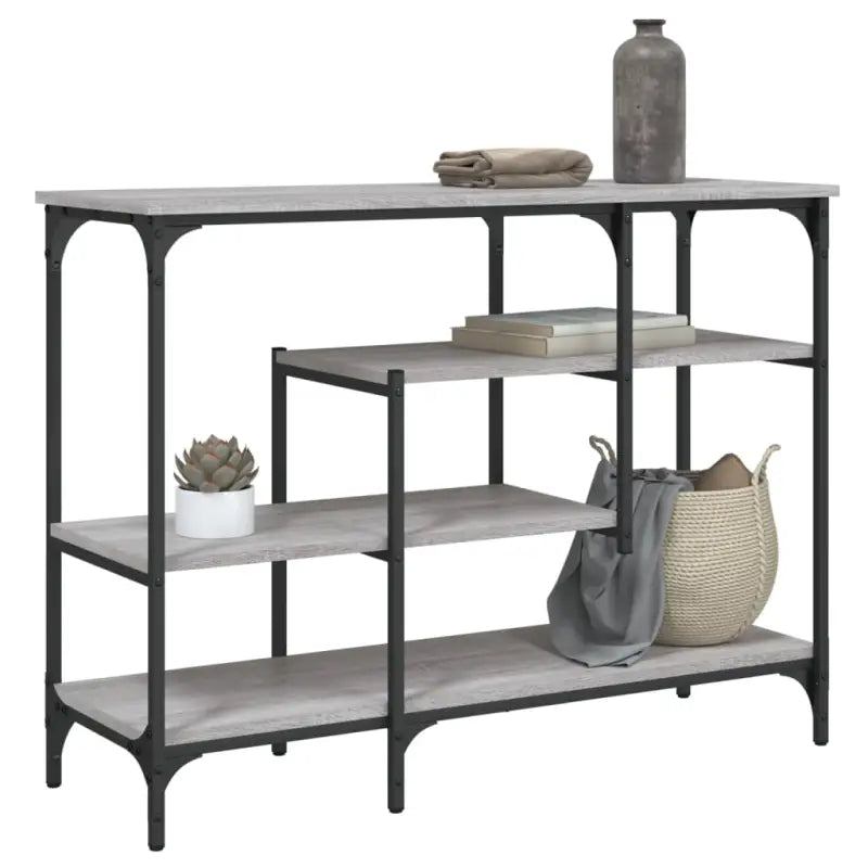 Bijzettafel met bewerkt hout en metalen frame voor elegante ruimtes - Grijs sonoma / 1 - Bijzettafels