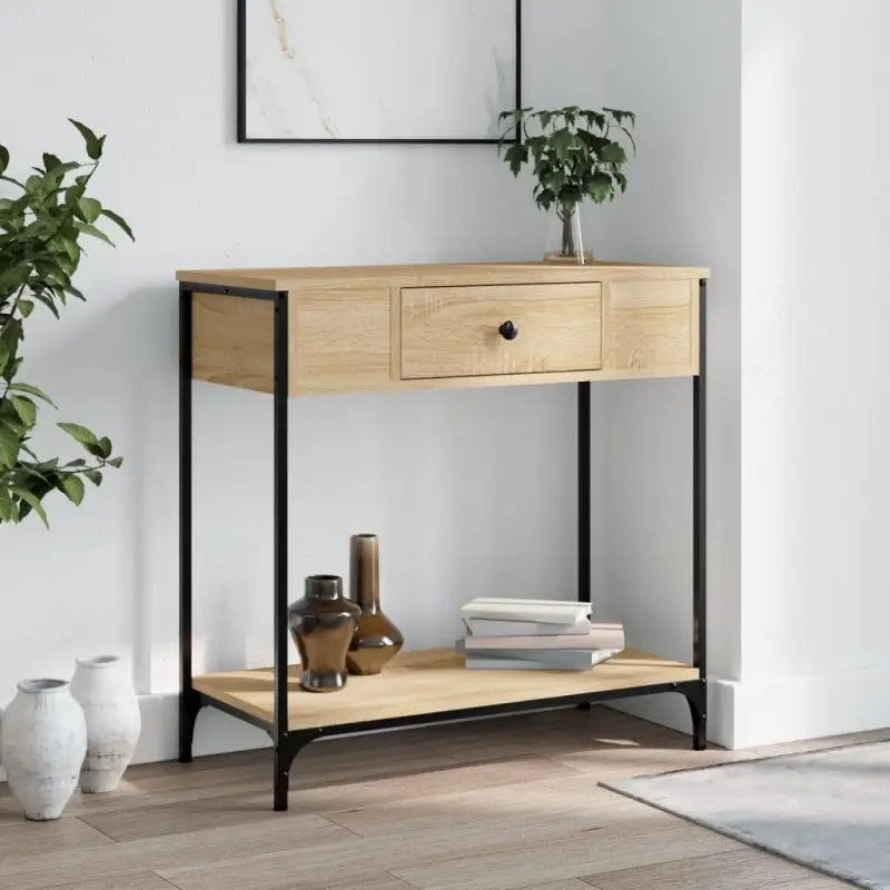 Bijzettafel met bewerkt hout en metalen frame voor elegante ruimtes - Sonoma eiken / 1 / 75 cm - Bijzettafels