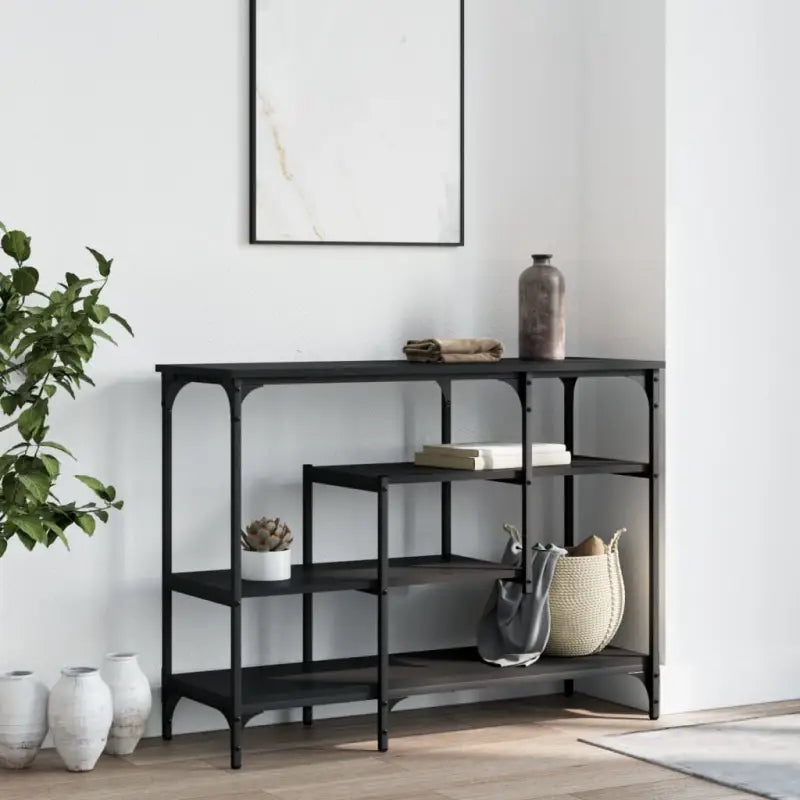 Bijzettafel met bewerkt hout en metalen frame voor elegante ruimtes - Bijzettafels