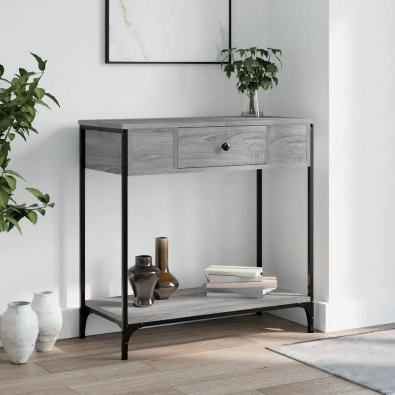 Bijzettafel met bewerkt hout en metalen frame voor elegante ruimtes - Grijs sonoma / 1 / 75 cm - Bijzettafels
