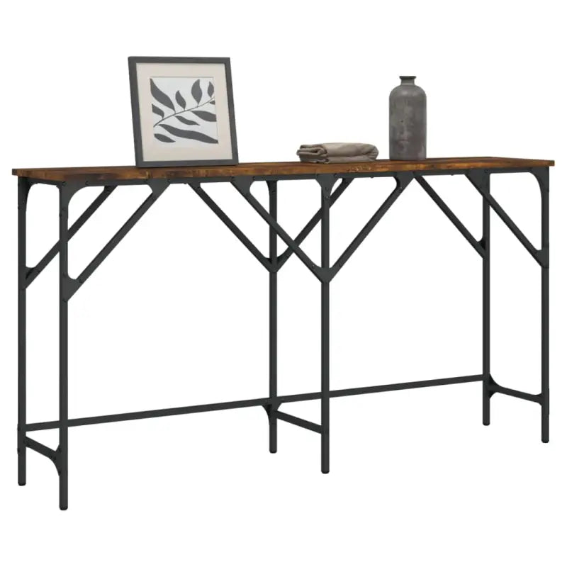 Bijzettafel met bewerkt hout en metalen frame voor elke ruimte - Gerookt eiken / 1 / 140 cm - Bijzettafels