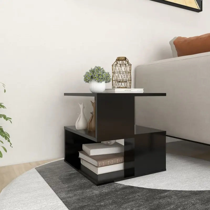 Bijzettafel met bewerkt hout en praktische schappen voor je woonkamer - Zwart / 1 - Bijzettafels
