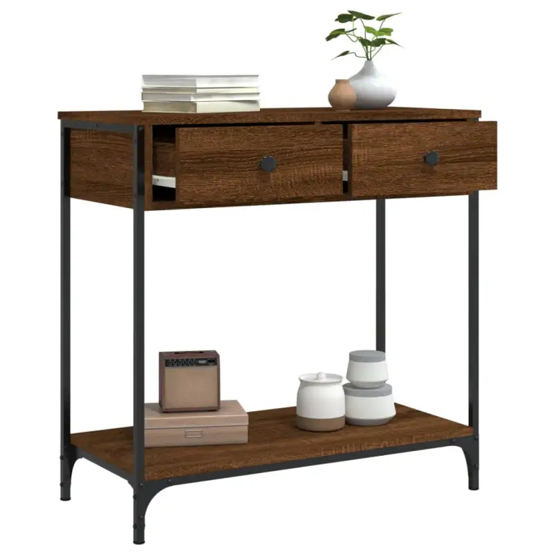 Bijzettafel met bewerkt hout en verstelbare poten met metalen frame - Bijzettafels