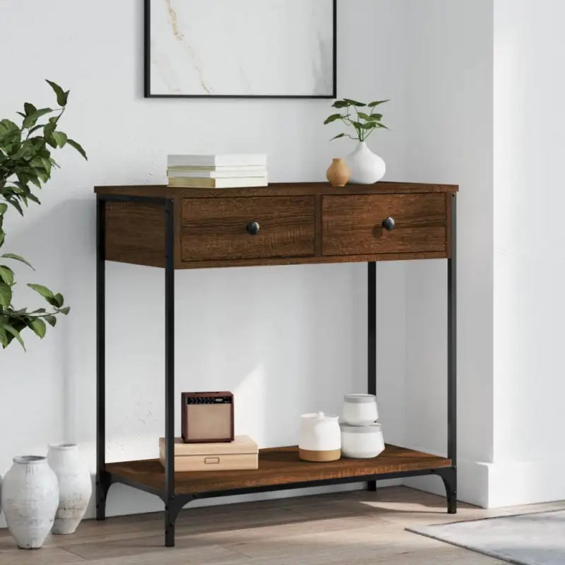 Bijzettafel met bewerkt hout en verstelbare poten met metalen frame - Bijzettafels