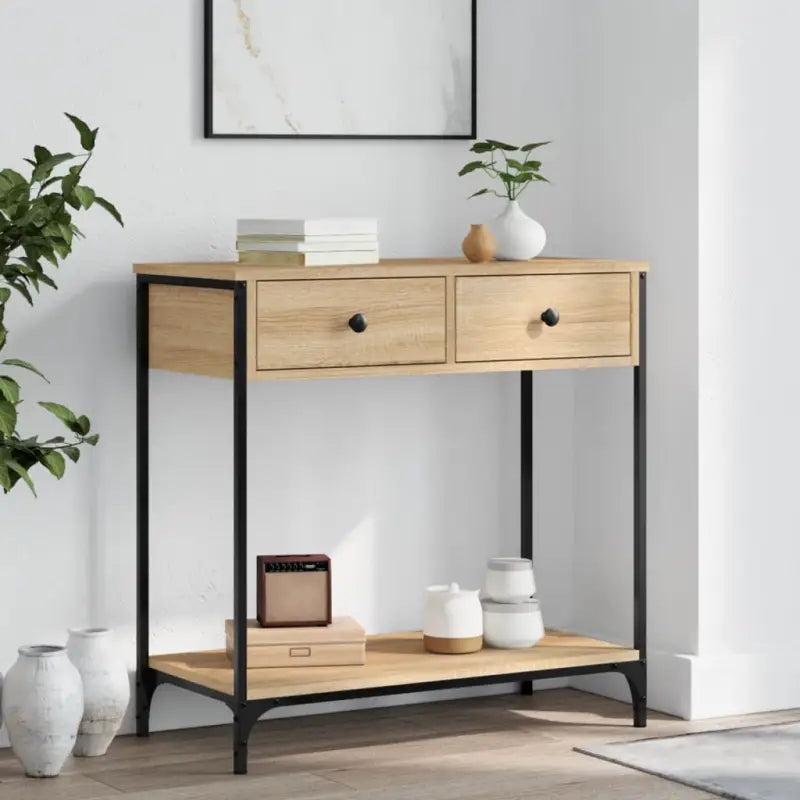 Bijzettafel met bewerkt hout en verstelbare poten met metalen frame - Sonoma eiken / 1 / 75 cm - Bijzettafels