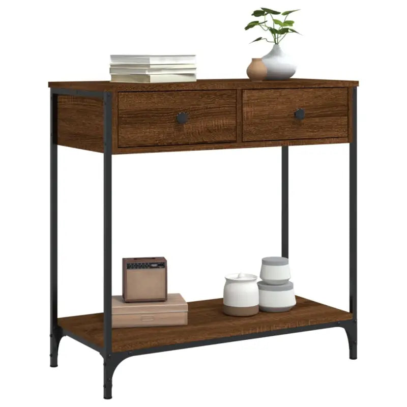 Bijzettafel met bewerkt hout en verstelbare poten met metalen frame - Bijzettafels