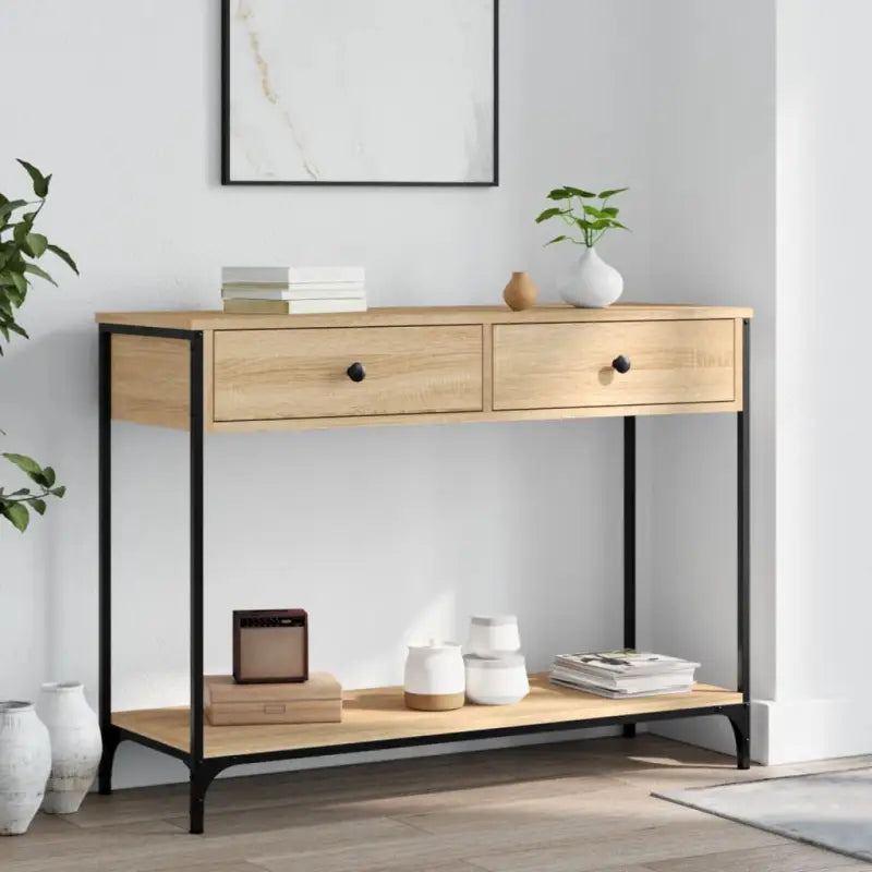 Bijzettafel met bewerkt hout en verstelbare poten met metalen frame - Sonoma eiken / 1 / 100 cm - Bijzettafels