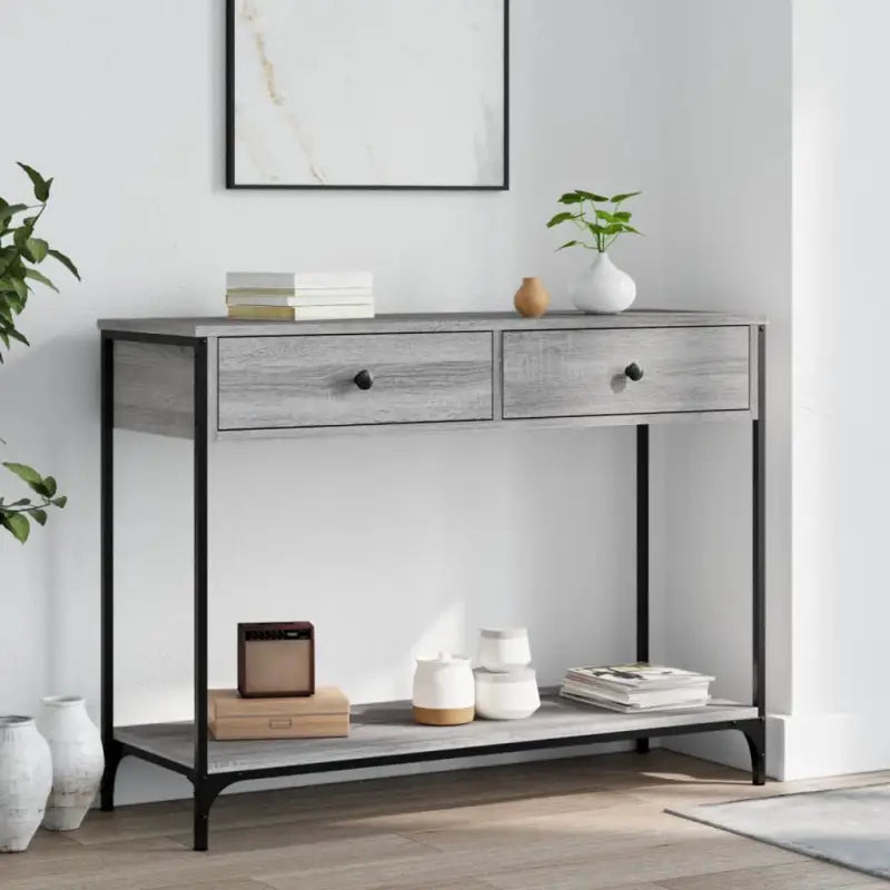 Bijzettafel met bewerkt hout en verstelbare poten met metalen frame - Grijs sonoma / 1 / 100 cm - Bijzettafels