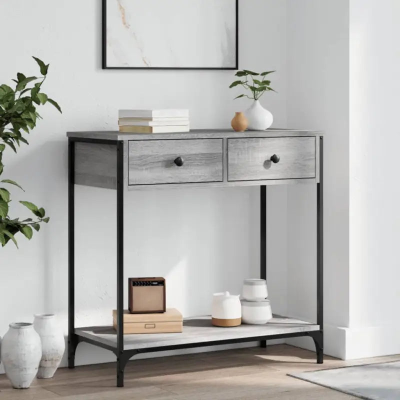 Bijzettafel met bewerkt hout en verstelbare poten met metalen frame - Grijs sonoma / 1 / 75 cm - Bijzettafels