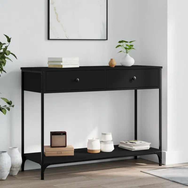 Bijzettafel met bewerkt hout en verstelbare poten met metalen frame - Zwart / 1 / 100 cm - Bijzettafels