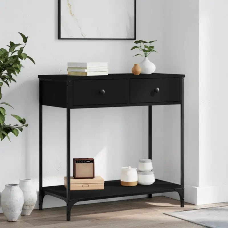 Bijzettafel met bewerkt hout en verstelbare poten met metalen frame - Zwart / 1 / 75 cm - Bijzettafels