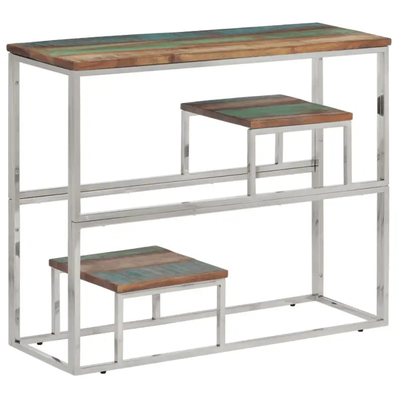 Bijzettafel met massief bielshout en roestvrij staal details - Zilverkleurig en bruin / 1 / Hout - Bijzettafels