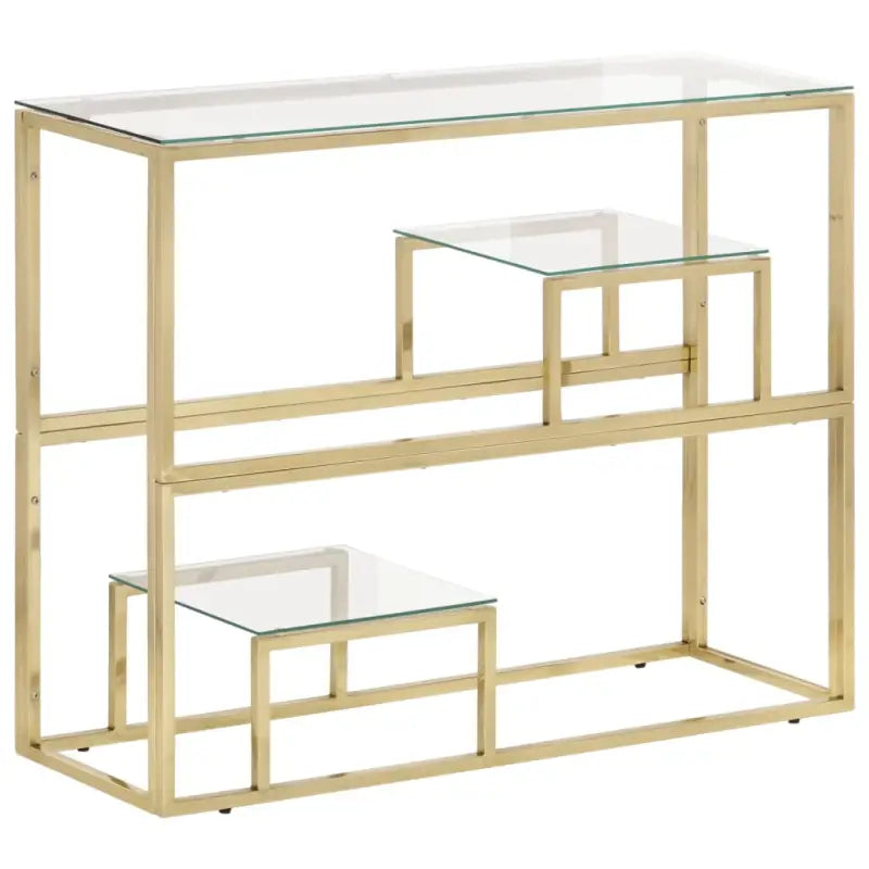 Bijzettafel met massief bielshout en roestvrij staal details - Goud / 1 / Glas - Bijzettafels