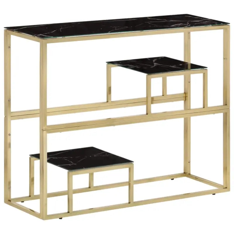 Bijzettafel met massief bielshout en roestvrij staal details - Goud en zwart / 1 / Glas - Bijzettafels