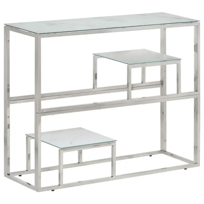 Bijzettafel met massief bielshout en roestvrij staal details - Zilver en wit / 1 / Glas - Bijzettafels