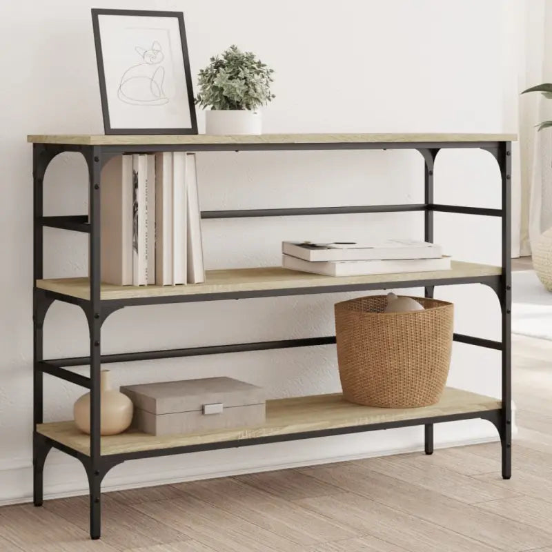 Bijzettafel met metalen frame en bewerkt hout voor elegantie - Sonoma eiken / 1 - Bijzettafels