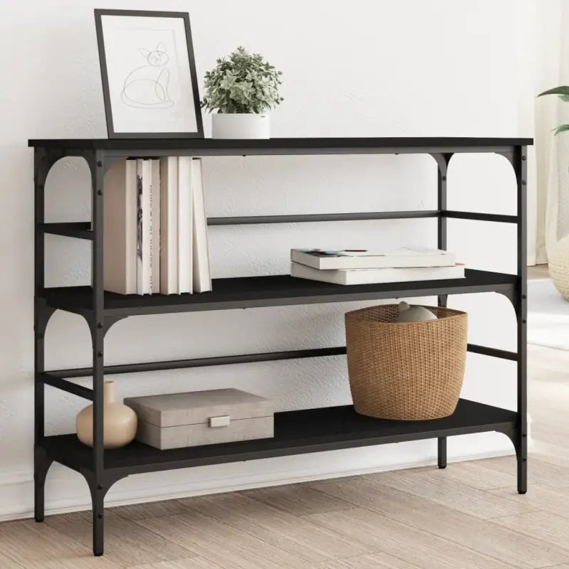 Bijzettafel met metalen frame en bewerkt hout voor elegantie - Zwart / 1 - Bijzettafels