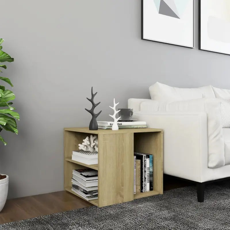 Bijzettafel van bewerkt hout met 3 schappen voor moderne charme - Sonoma eiken / 1 - Bijzettafels