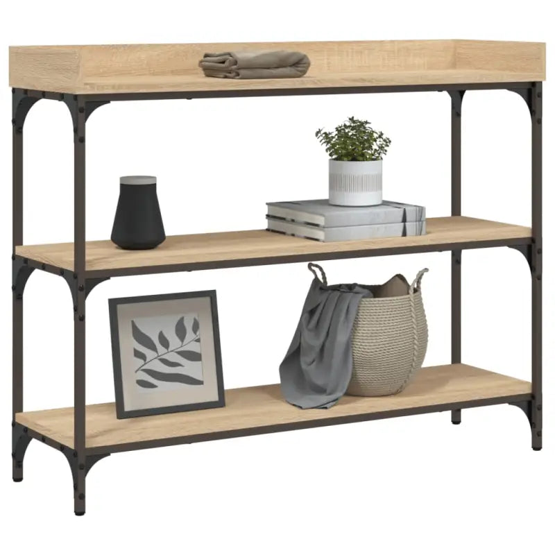 Bijzettafel wandmodel met bewerkt hout en metalen frame - Bijzettafels