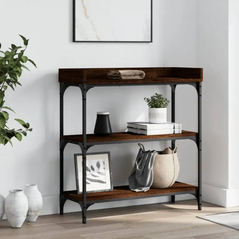 Bijzettafel wandmodel met bewerkt hout en metalen frame - bruin eikenkleur / 1 / 75 cm - Bijzettafels