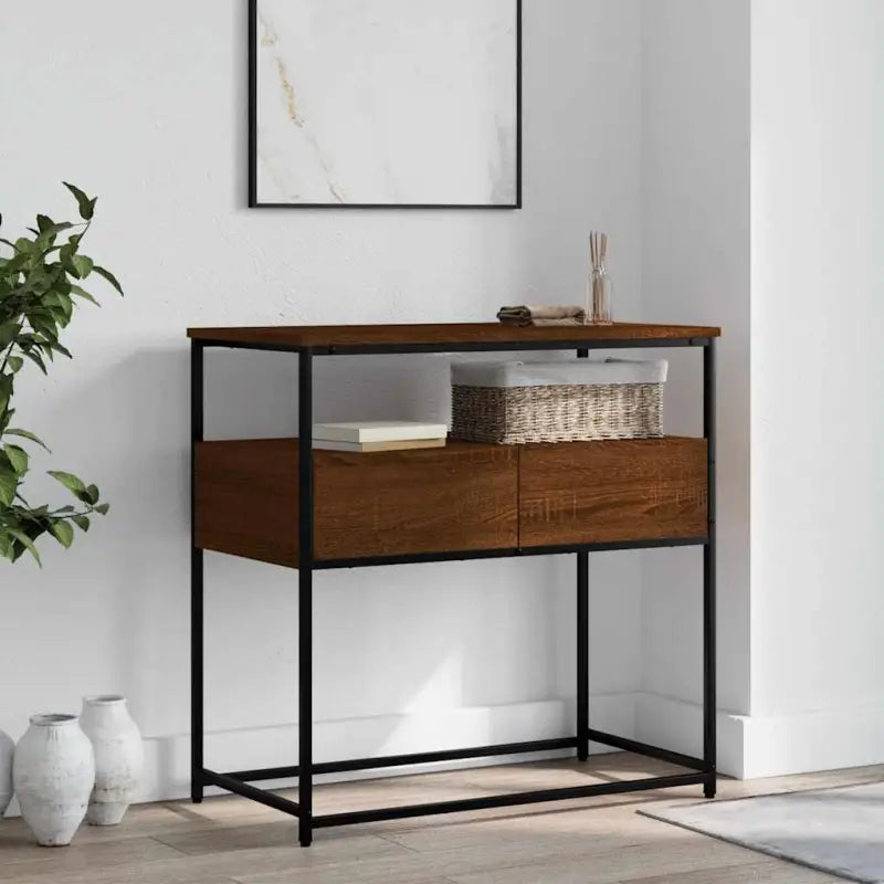 Bijzettafel wandmodel met bewerkt hout en metalen frame - bruin eikenkleur / 1 / 75 cm - Bijzettafels