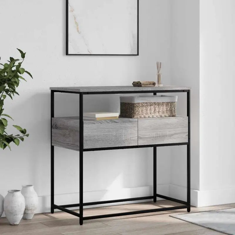 Bijzettafel wandmodel met bewerkt hout en metalen frame - Grijs sonoma / 1 / 75 cm - Bijzettafels