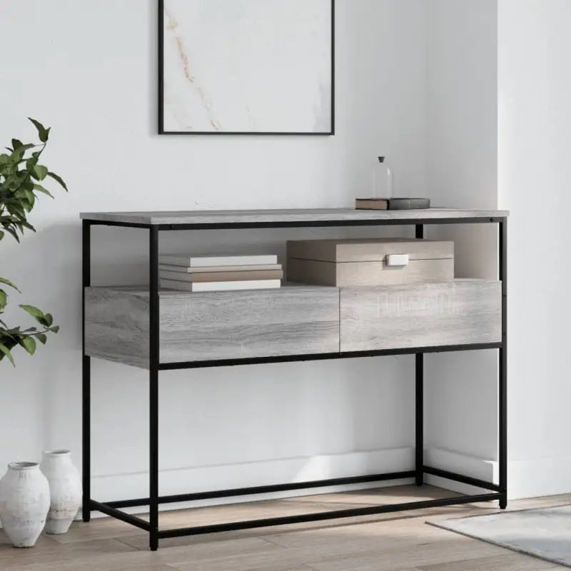 Bijzettafel wandmodel met bewerkt hout en metalen frame - Grijs sonoma / 1 / 100 cm - Bijzettafels