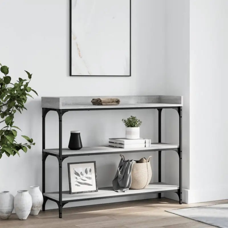 Bijzettafel wandmodel met bewerkt hout en metalen frame - Grijs sonoma / 1 / 100 cm - Bijzettafels