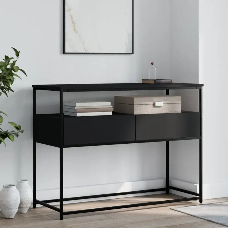 Bijzettafel wandmodel met bewerkt hout en metalen frame - Zwart / 1 / 100 cm - Bijzettafels