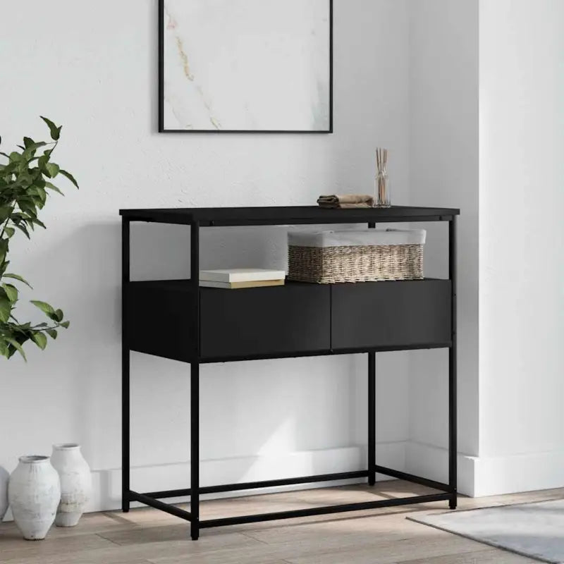 Bijzettafel wandmodel met bewerkt hout en metalen frame - Zwart / 1 / 75 cm - Bijzettafels
