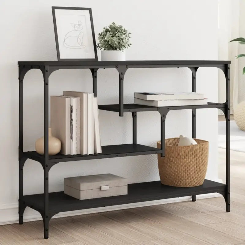 Bijzettafel wandmodel met bewerkt hout en metalen frame - Zwart / 1 - Bijzettafels