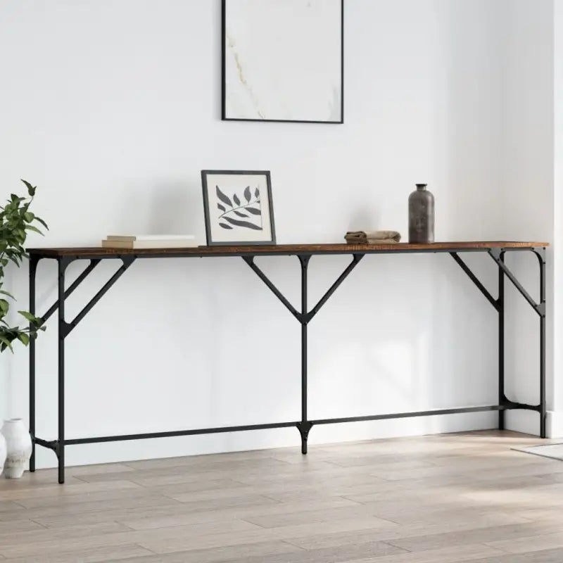 Bijzettafels met bewerkt hout en metalen frame voor elegante interieurs - bruin eikenkleur / 200 x 29 x 75 cm / 1