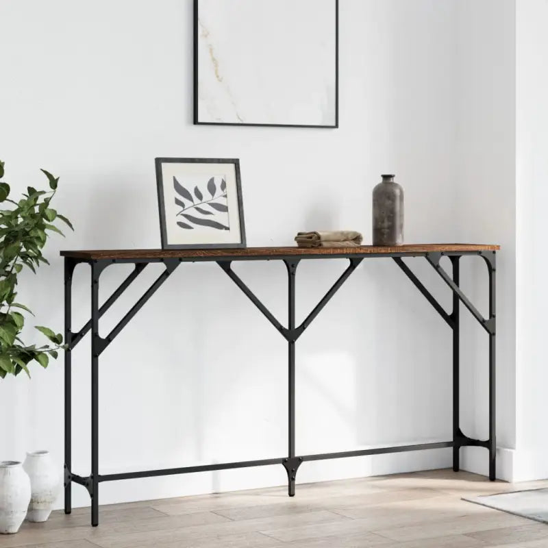 Bijzettafels met bewerkt hout en metalen frame voor elegante interieurs - bruin eikenkleur / 140 x 23 x 75 cm / 1