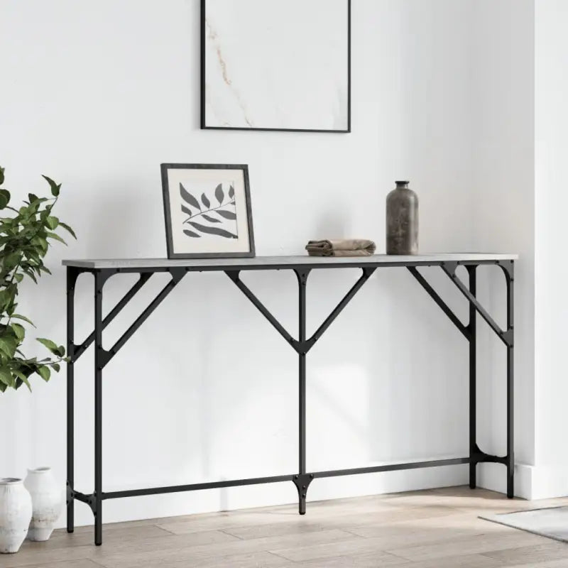 Bijzettafels met bewerkt hout en metalen frame voor elegante interieurs - Grijs sonoma / 140 x 23 x 75 cm / 1