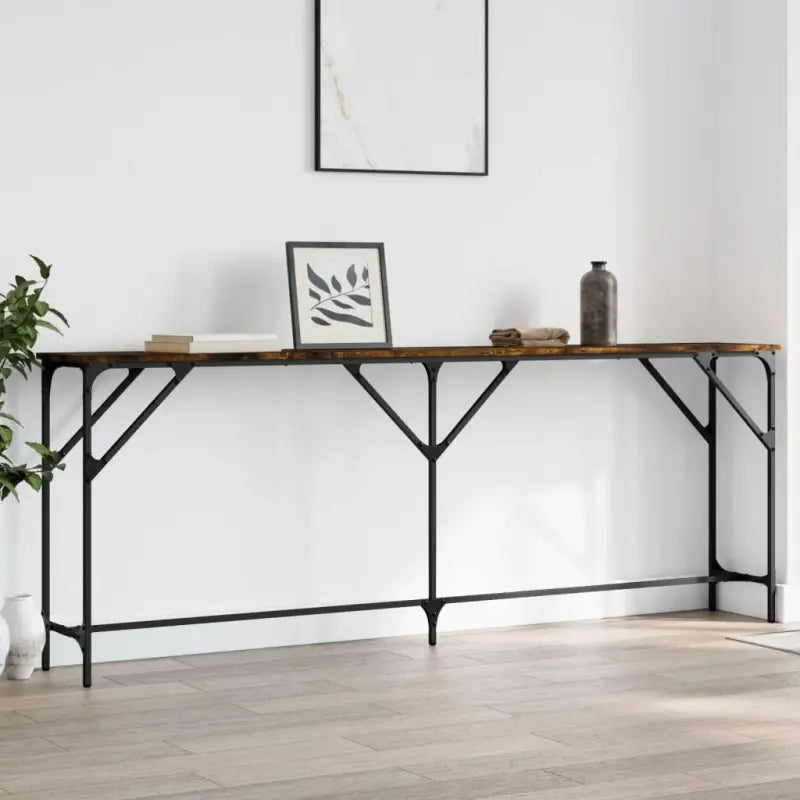 Bijzettafels met bewerkt hout en metalen frame voor elegante interieurs - Gerookt eiken / 200 x 29 x 75 cm / 1